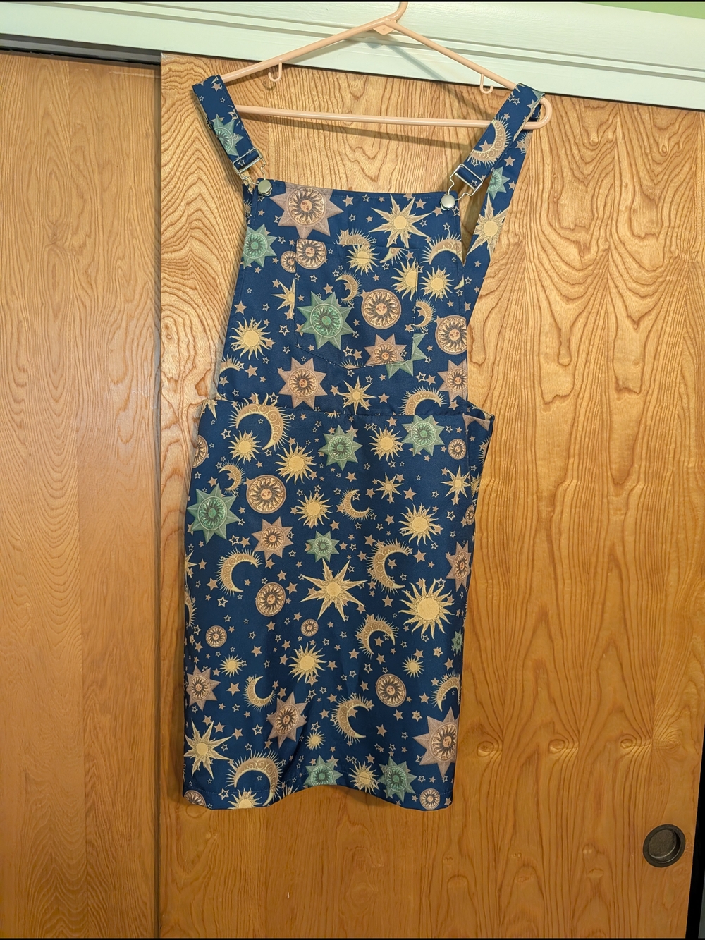 ROMWE Blue Denim Overall Dress with Gold Star Print